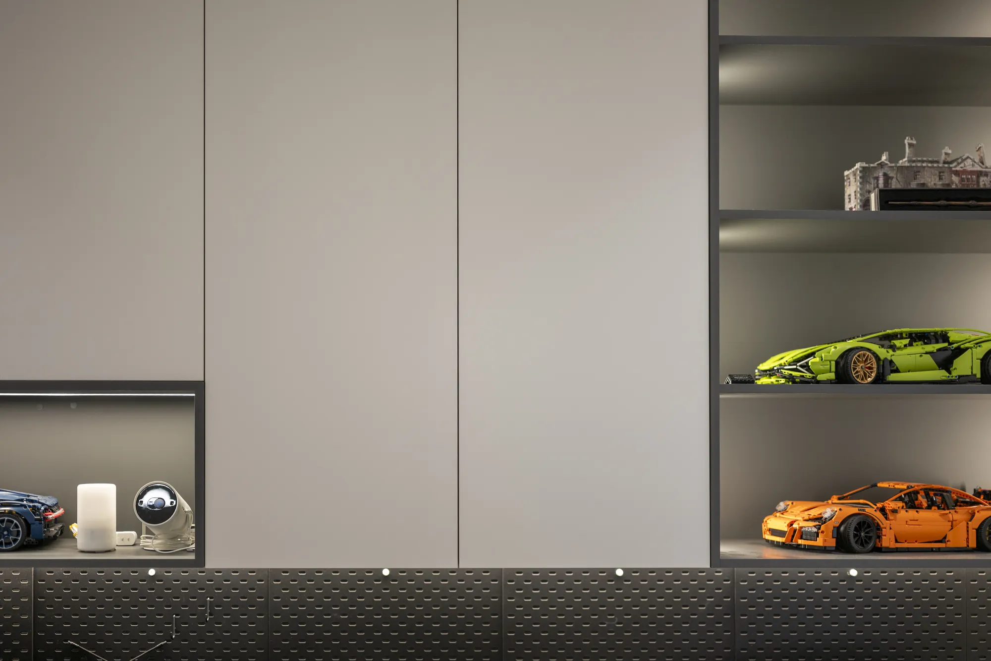 Home office cabinet wall detail with illuminated display niches in Richmond Hill